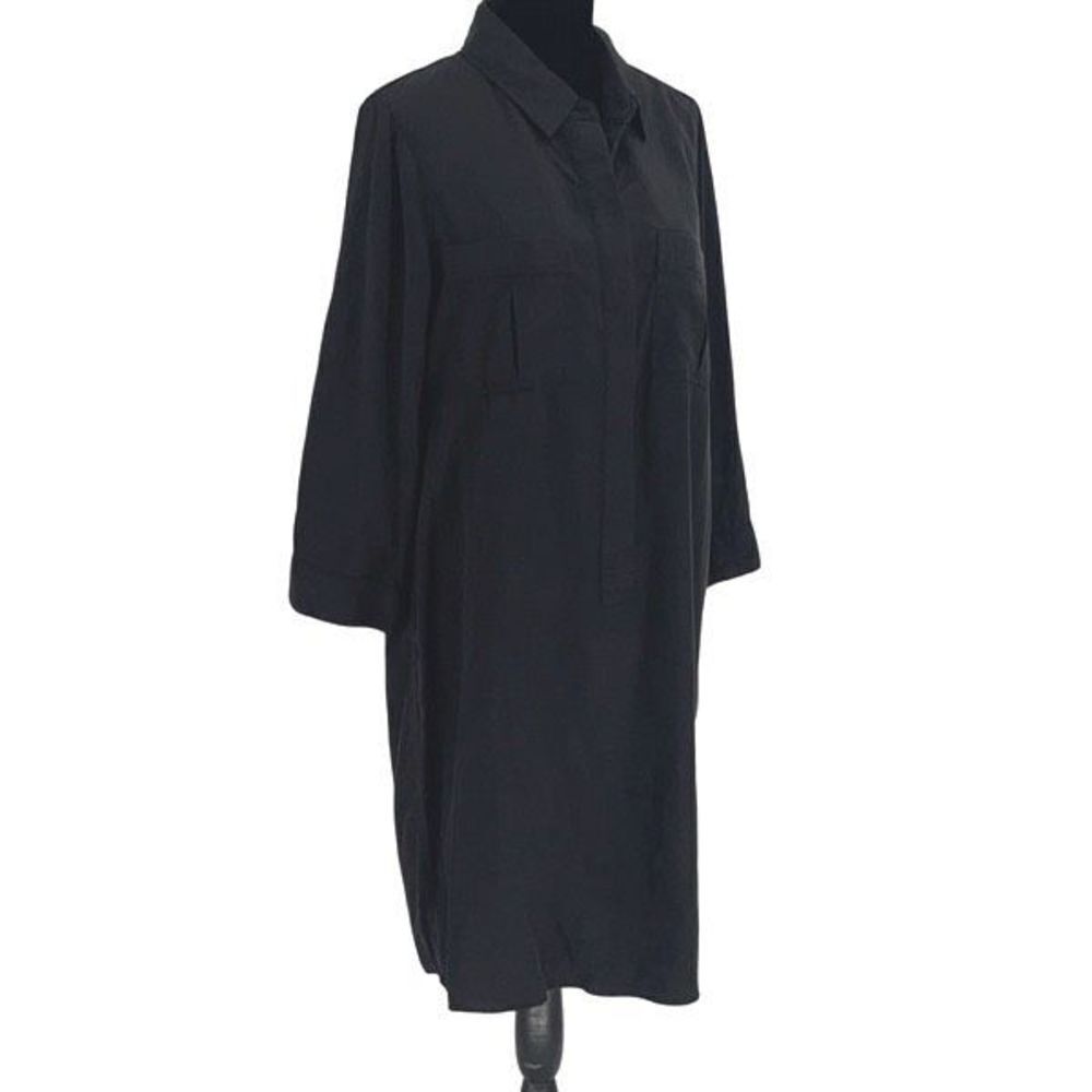 Carly Jean LA Womensโ1/2 Button Frontโ Tencel Collared Dress Black Medium NWT